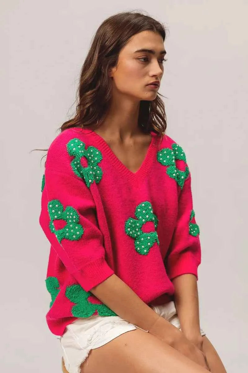 BiBi Pearl Beads Flowers Sweater Top 531d5b8298ac4d9aaa71e623953533a6-Max-Origin