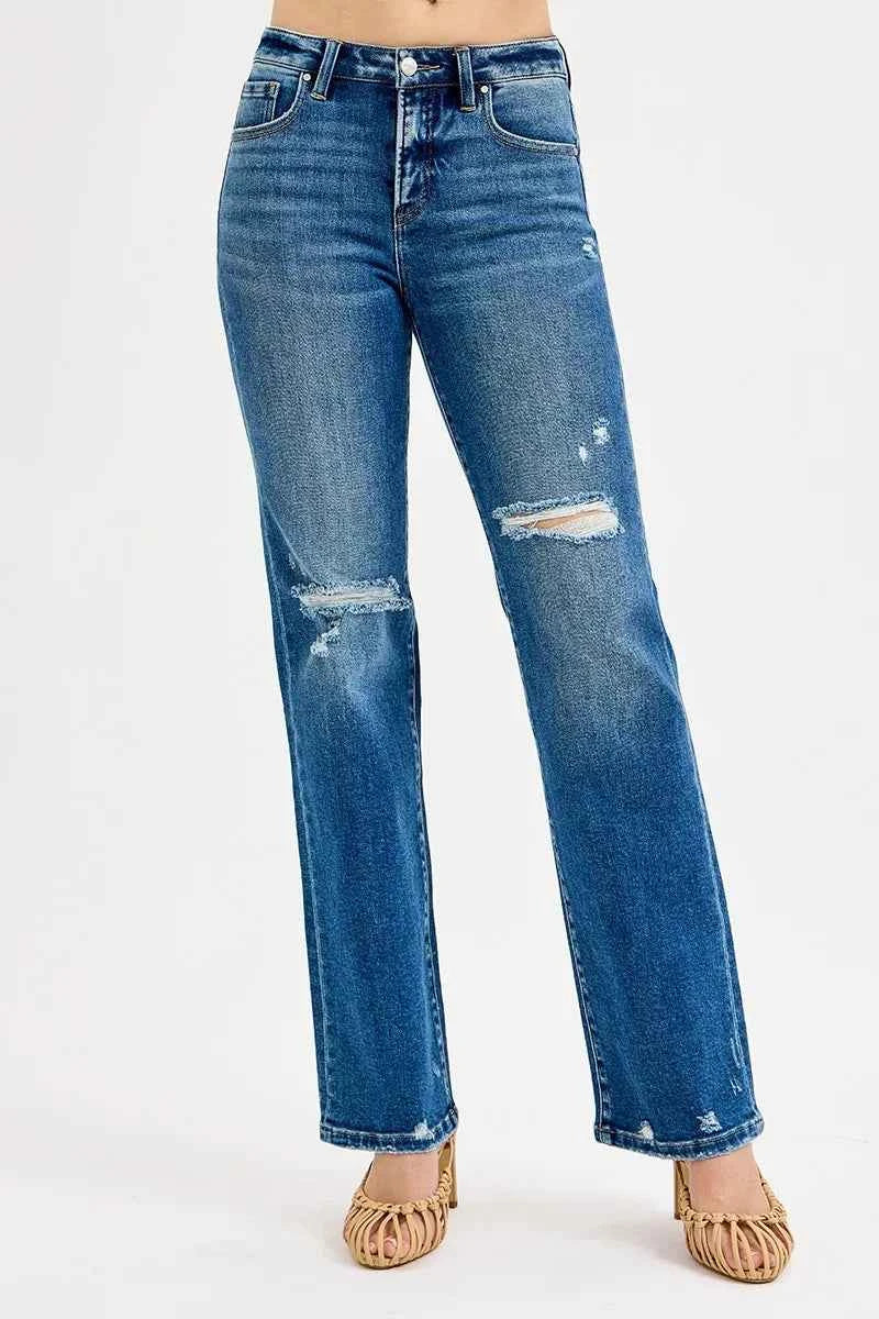RISEN Full Size Tummy Control High Rise Straight Distressed Jeans Plus Size DARK 5328916188c145b79056459e560ab84e-Max-Origin