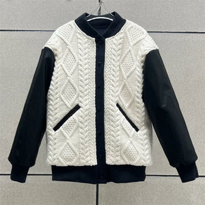Contrast Knit Panel Wool Blend Coat Off white 532D637BAC02CA0419E03DAE441F8101
