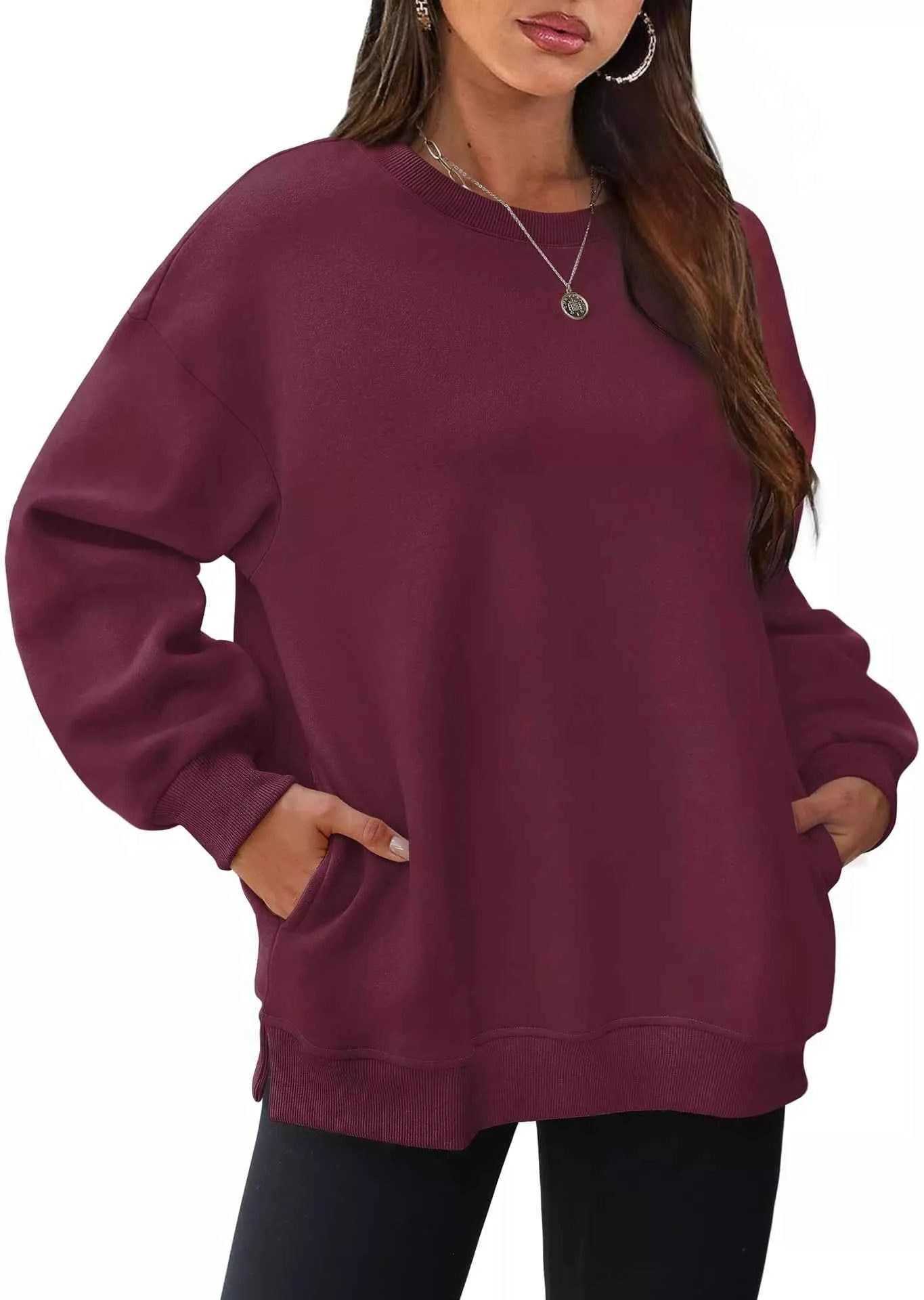 Casual Solid Color Long Sleeve Sweatshirt Burgundy 532d6644-5e2f-410f-b831-547ae1ee96f2-Max-Origin