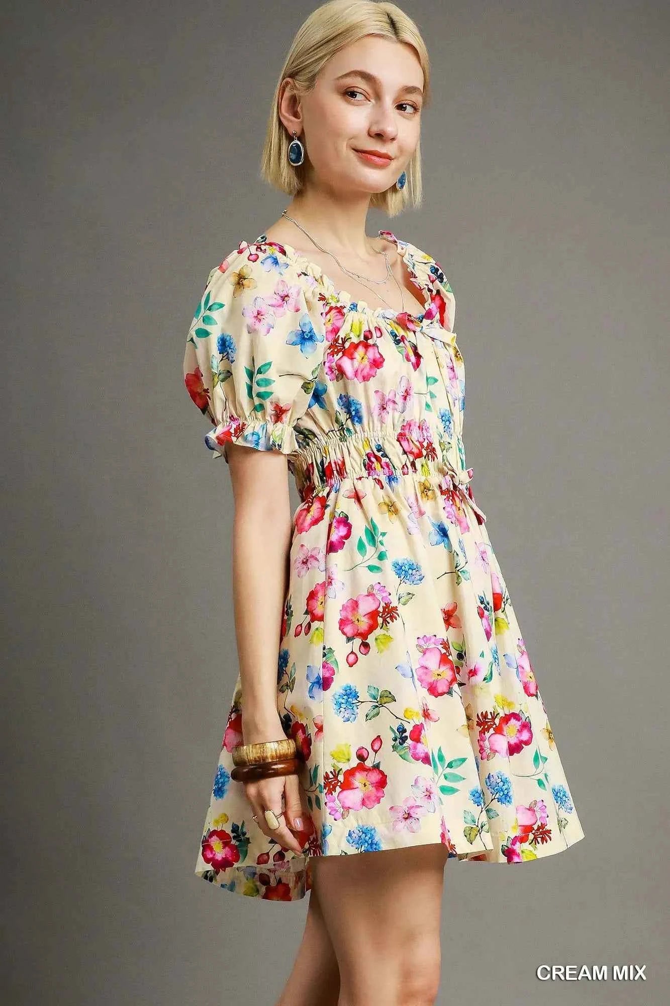 Umgee Floral Print Puff Sleeve Mini Dress 532ec3d3-5e64-4700-b212-aa2d1fc0b04e-Max-Origin