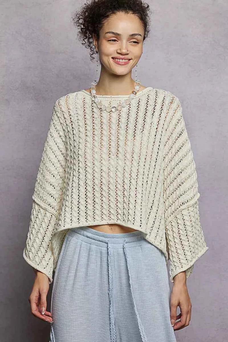 POL Cable-Knit Openwork Round Neck Cropped Sweater 5338fc62-b3ac-408f-97dd-738b87a6b4a3-Max-Origin