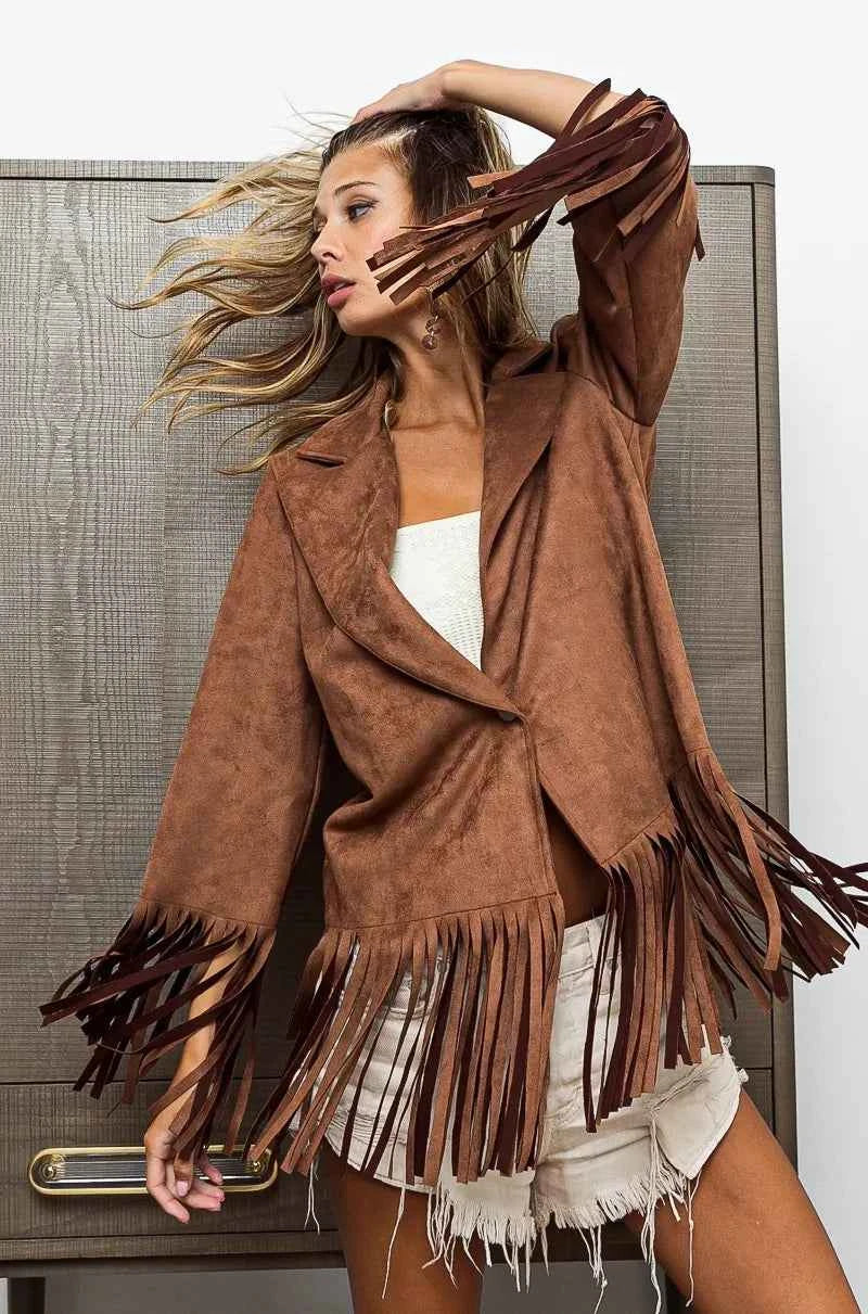 BiBi Suede Single Blazer with Fringed Hem 5339b83309bd42cd96589bffae614eb8-Max-Origin