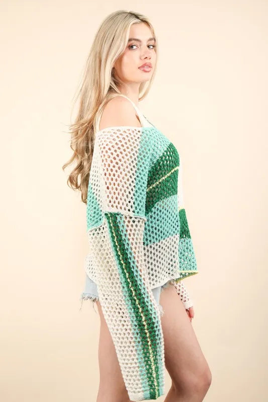VERY J Color Block Oversized Summer Knit Cover Up 533ddf43f8e94071a1286f363b9adcf9-Max-Origin