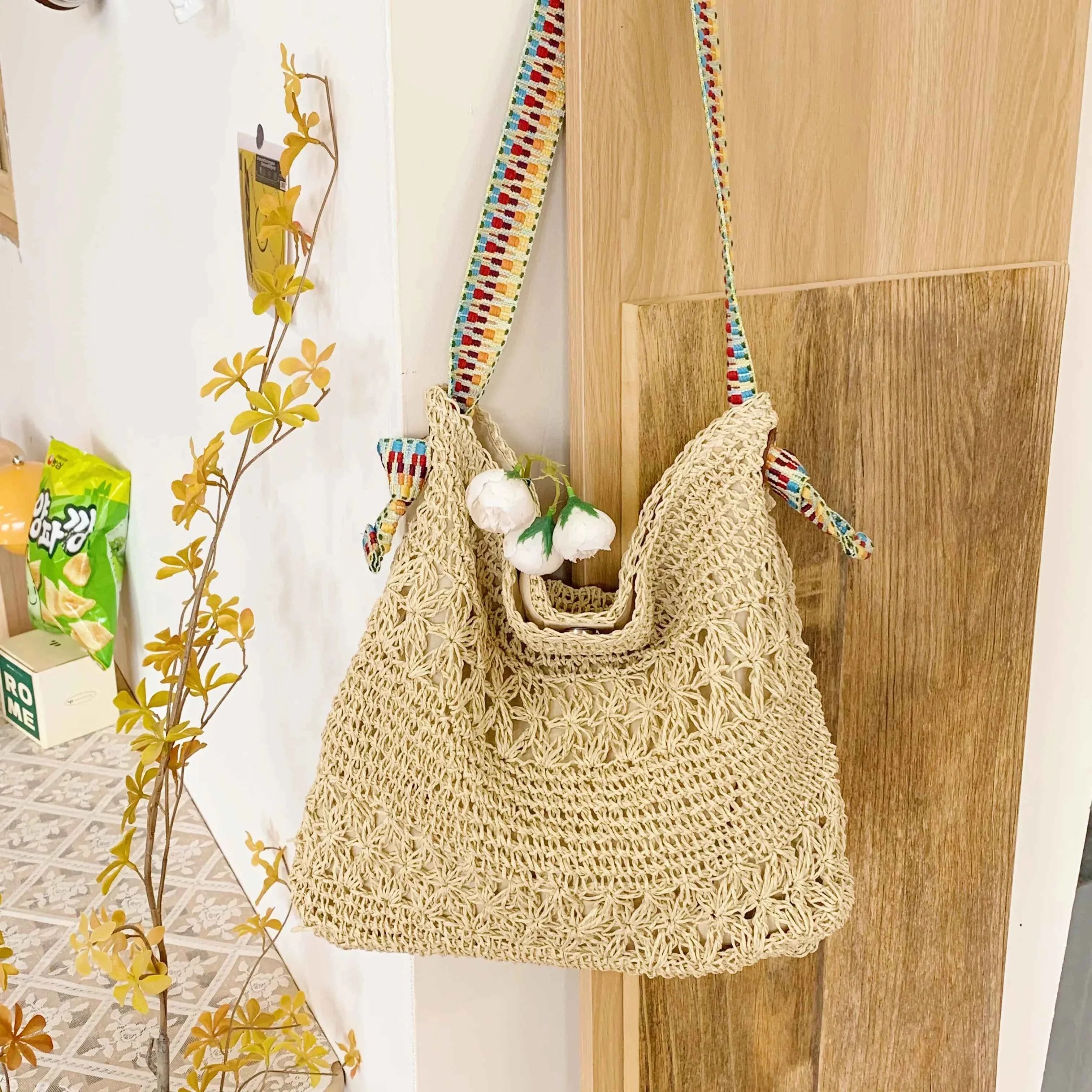 Crochet Colorful Strap Shoulder Bag Beige onesize 533ebe5fbd1e4dc8beb03e25d3469ce6-Max-Origin