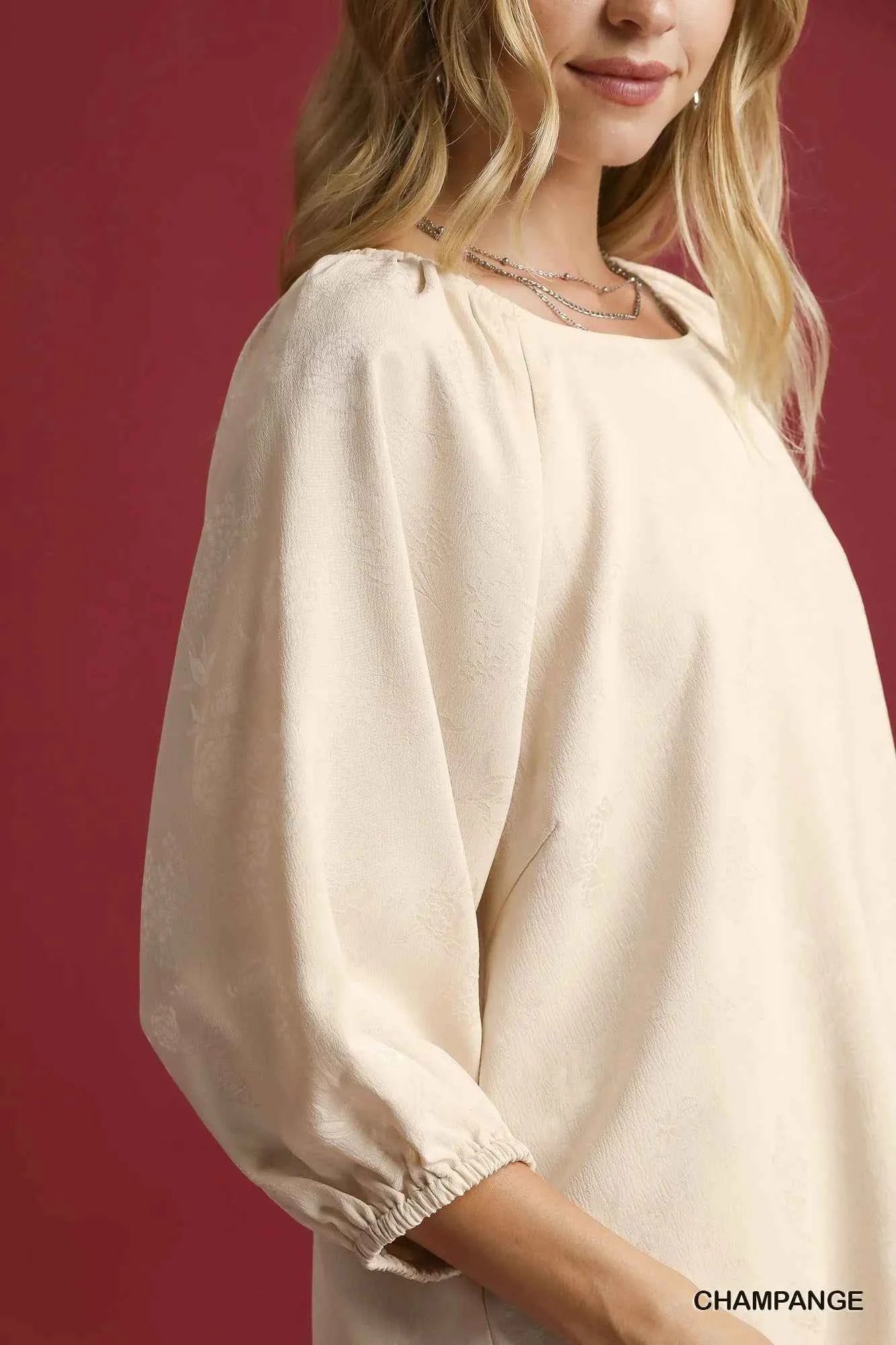 Umgee Satin Jacquard Balloon Sleeve Blouse 533f98f5-2e35-402a-b474-b34d16feaf3b-Max-Origin