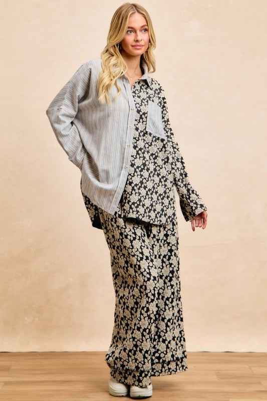 BiBi Stripes Jacquard Floral Mix And Match Shirt Top 53418e0d5617485d885164966888b51a-Max