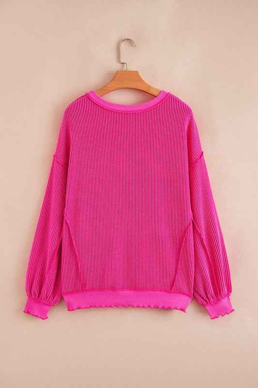 Corded Knit Drop Shoulder Long Sleeve Top 5352f6cb-9e16-4aee-ba6d-1117ae802712