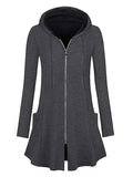 Longline Hooded Zip-Up Cardigan Coat with Flared Hem Gray 535abf692ef3477c87e32fb495bbfd98-Max-Origin