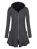 Longline Hooded Zip-Up Cardigan Coat with Flared Hem Gray 535abf692ef3477c87e32fb495bbfd98-Max-Origin