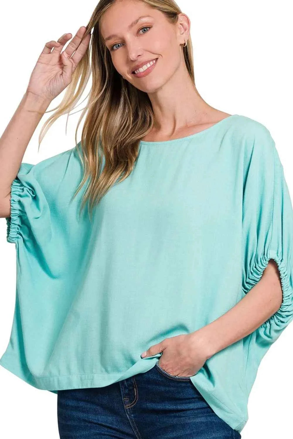 Zenana Woven Oversized Boxy Top DUSTY TEAL 535d2704-574b-441f-9e45-1d8c46f3b944-Max-Origin
