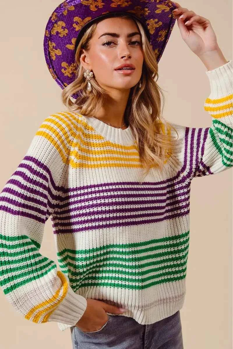 SO ME Mardi Gras Color Striped Raglan Sweater Top 53618a9d16ca4f9383c4e6865099b32a-Max-Origin