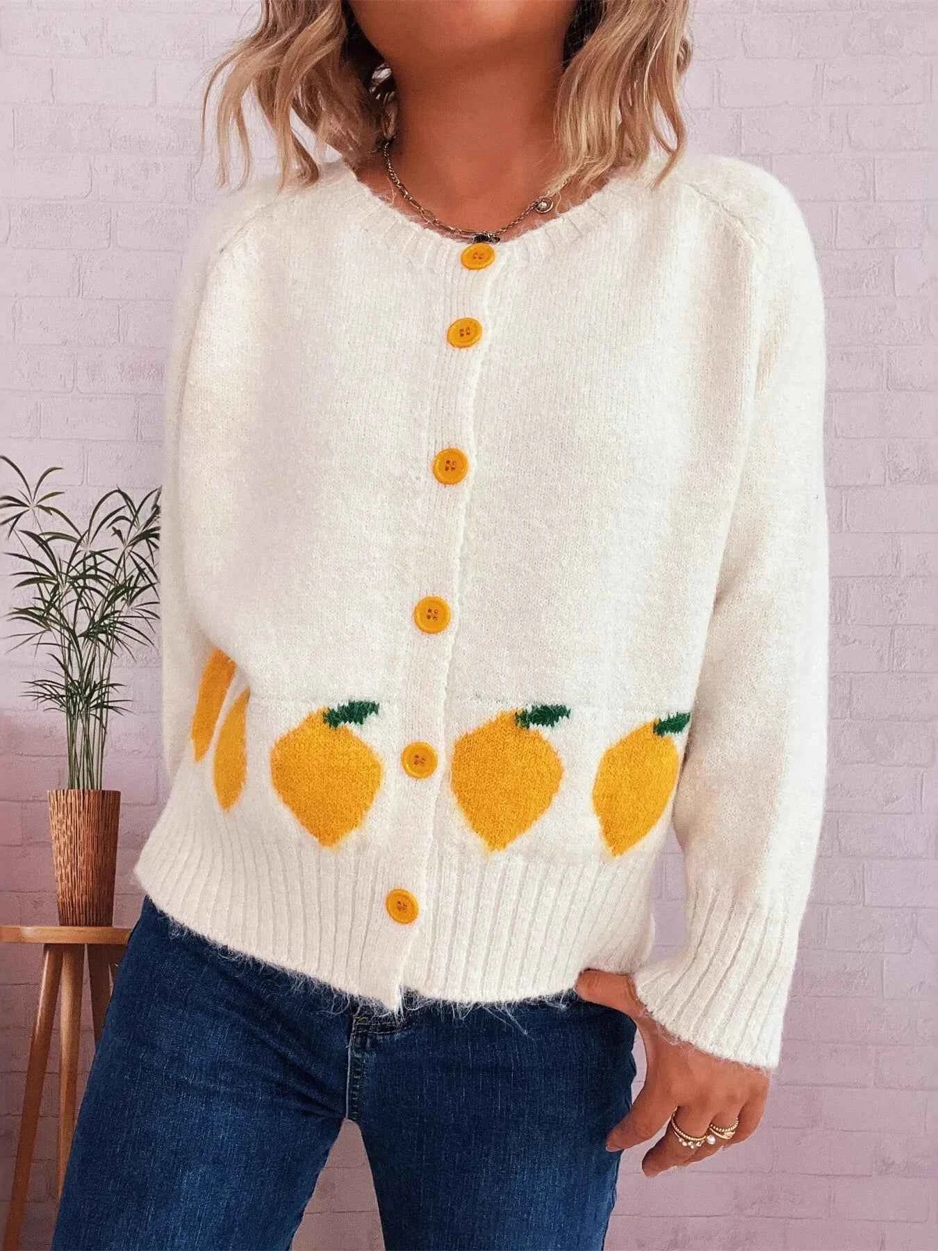 Lemon Pattern Button-Up Cardigan 536de6c9daa34d5fa707c71f5a404d6e-Max-Origin