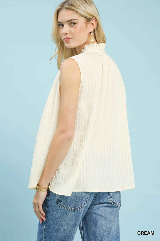 Sleeveless Textured Split Neck Top 53739e79-77df-4f46-857d-a9c22c9010a3-Max