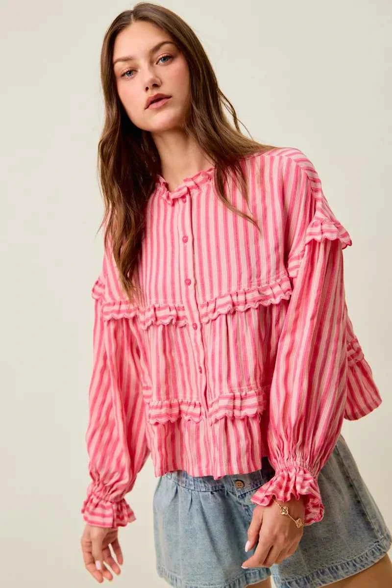 SO ME Variegated Stripe Reversible Flowy Boho Blouse 537952f440c54553bf555d3c3301a230-Max-Origin