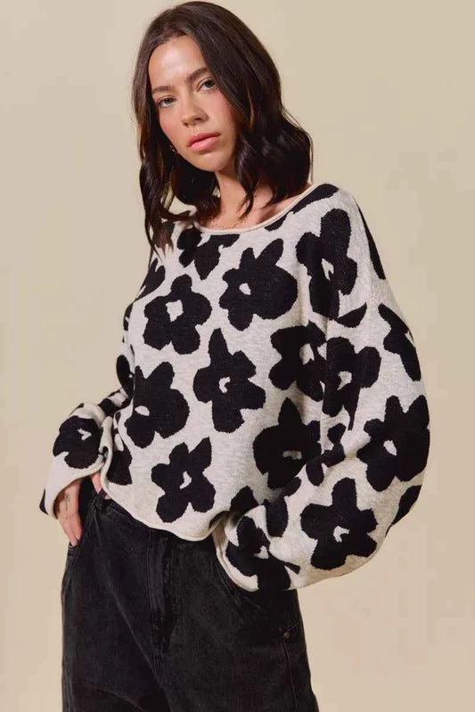 Loose Fit Flower Lightweight Sweater Top 5381b057c91848a2abd8fd85681cab0b-Max-Origin