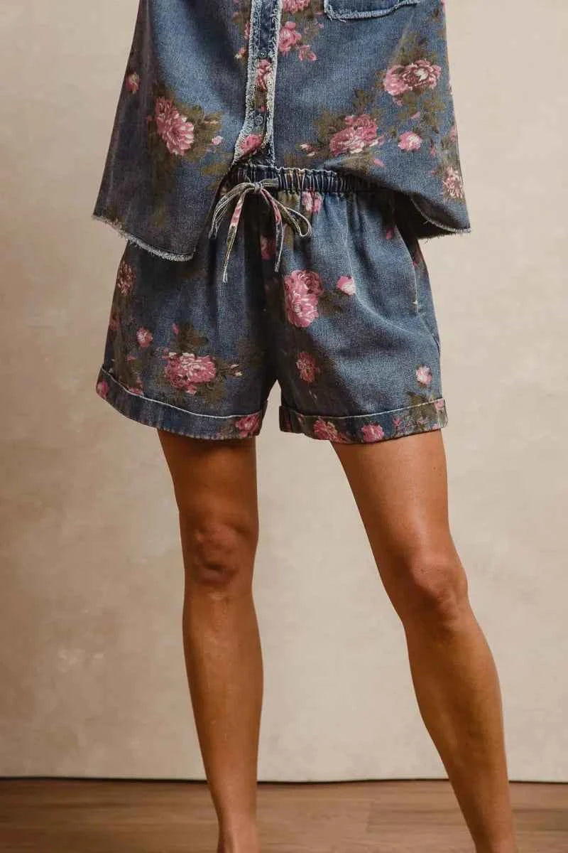 BiBi Floral Printed Denim Short Pants With Pocket 538bd7b73b684a309c24995cf4e9d689-Max-Origin