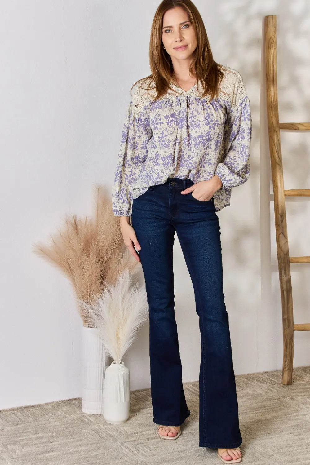 Hailey & Co Full Size Lace Detail Printed Blouse 539127dd-f971-40ab-8a6f-cc1372e11dd3-Max