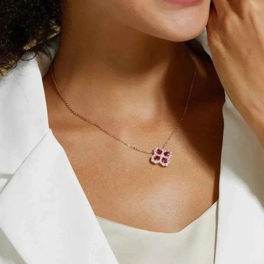 925 Sterling Silver Lab-Grown Ruby Flower Shape Necklace 53a54d97-64f1-4d78-8248-4733816e98af-Max