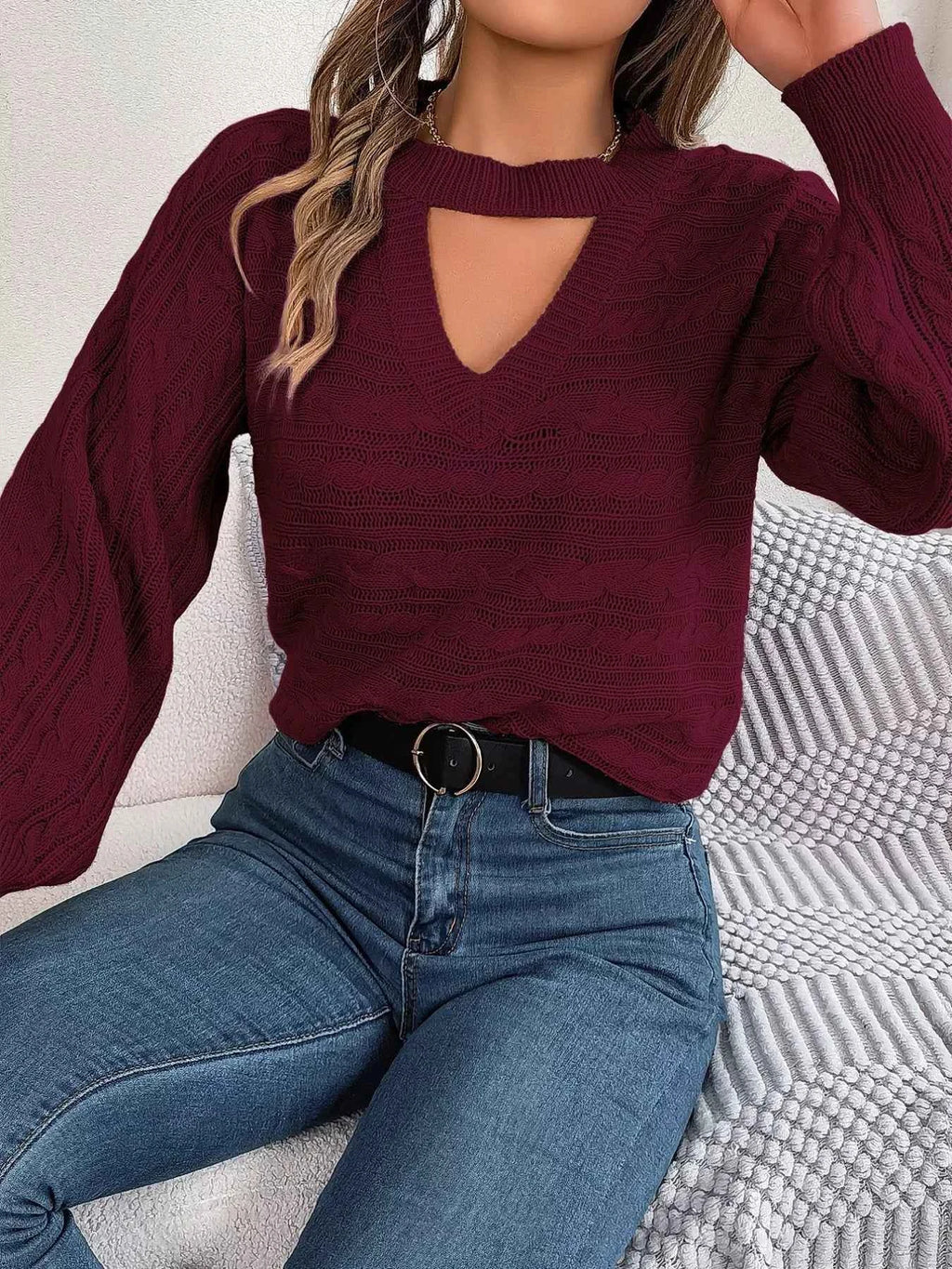 Cable-Knit Cutout Round Neck Sweater 53a5e4e4-52e0-4d9d-ae36-9cad49cd526b-Max-Origin