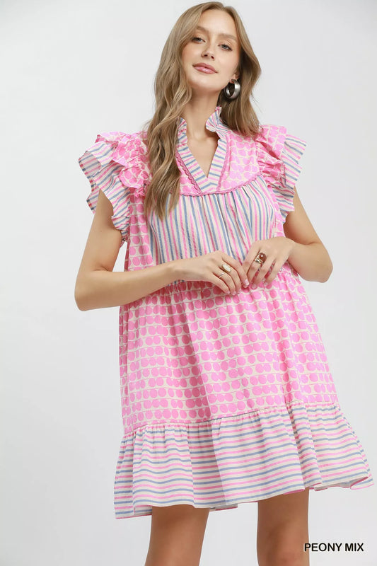 Mix Patchwork Flutter Sleeve Tiered Dress PEONY MIX 53a63327-0876-4601-ab78-32c28a775ac7-Max-Origin