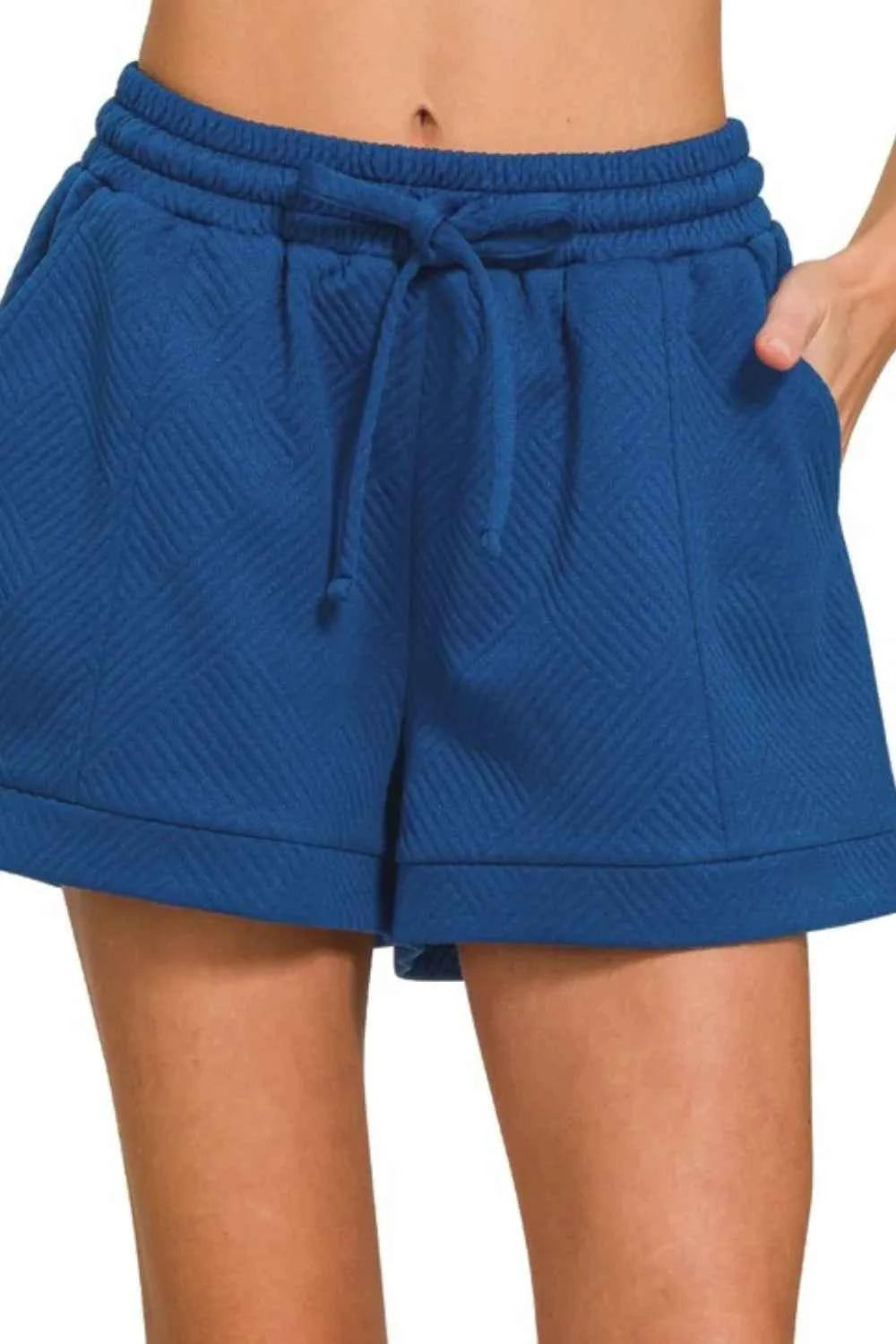 Zenana Textured Knit Jacquard Drawstring Shorts LT NAVY 53a9f791-7f75-4186-9a89-6532b0e19247-Max-Origin