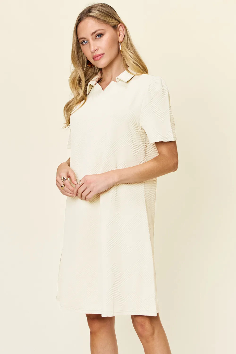 Double Take Full Size Texture Collared Neck Short Sleeve Dress 53ba88c9-328b-4dd4-9247-a531f0041eb8-Max