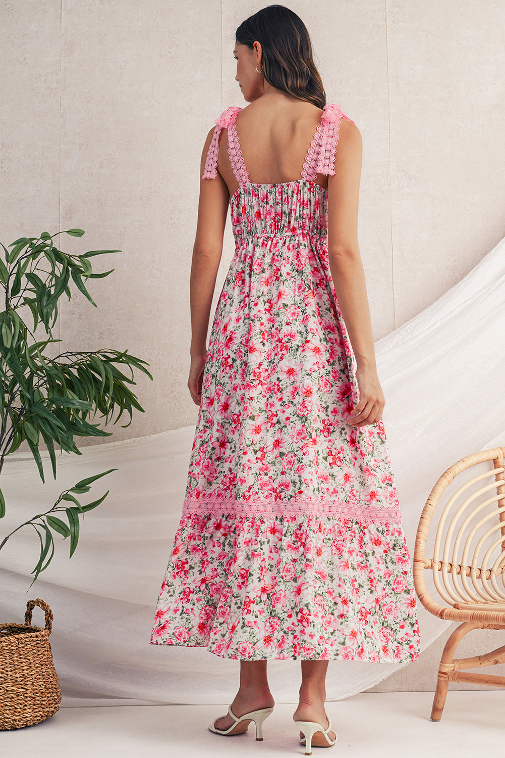 Green Floral Lace Tied Strap Empire Waist Maxi Dress 53d16d607e3a5570