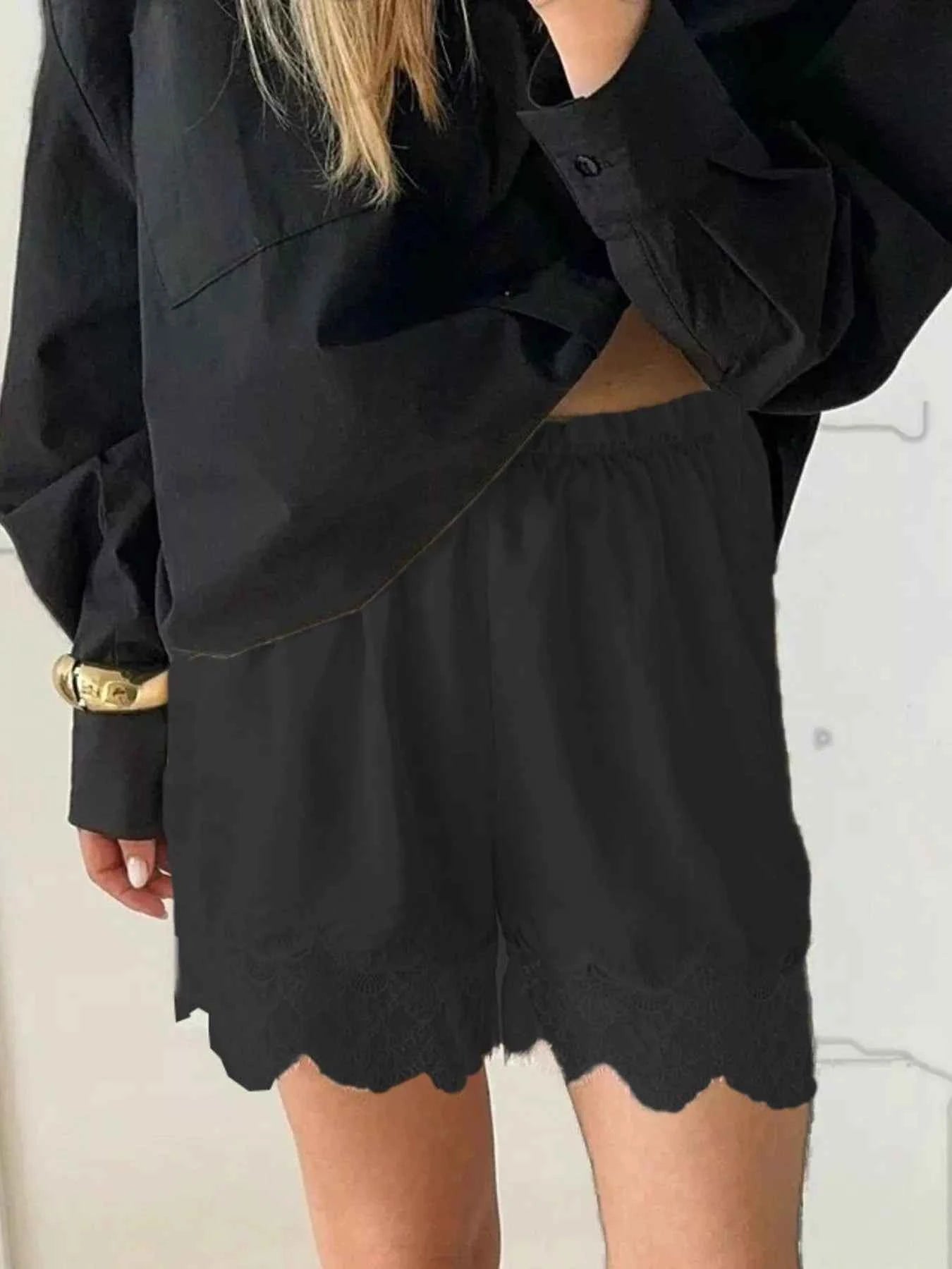 Lace Trim Elastic Waist Shorts Black 53d677d1-5677-4c55-9978-465f0e0b6ce9-Max-Origin