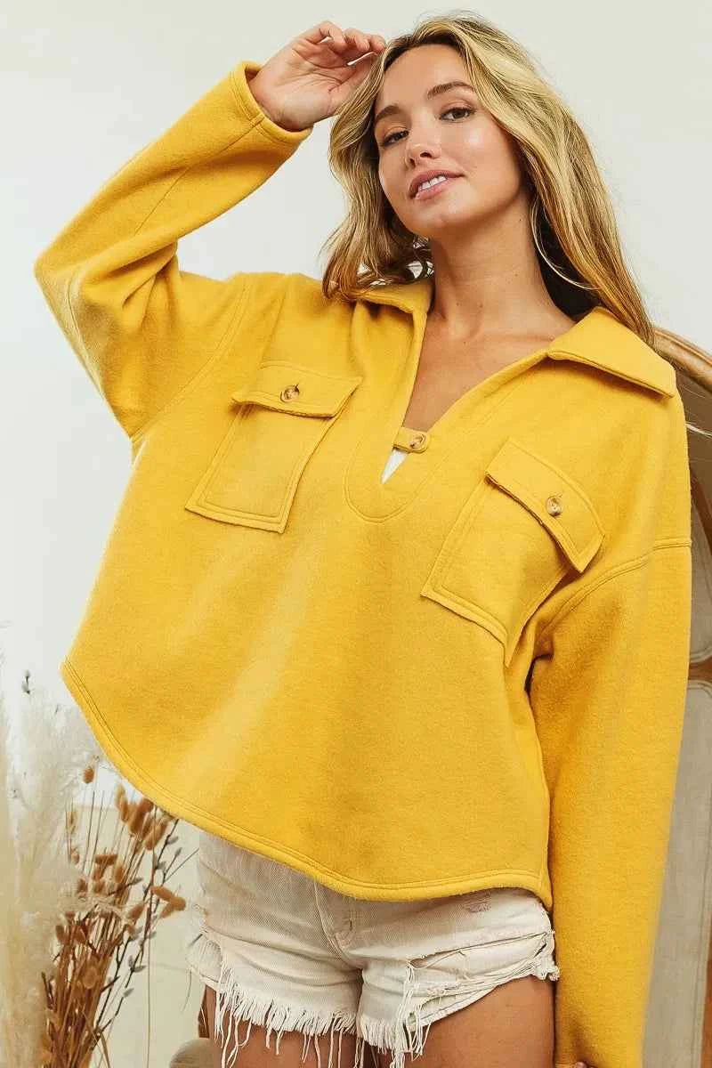 BiBi Flap Pockets Fleece Collared Sweatshirt 53d7414450844f6b84d8f97f98510d8b-Max-Origin