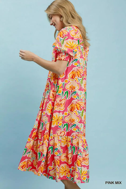 Floral Print Puff Sleeve Tiered Midi Dress 53d9c3c3-1355-431b-8d9e-7256f37522e0-Max-Origin