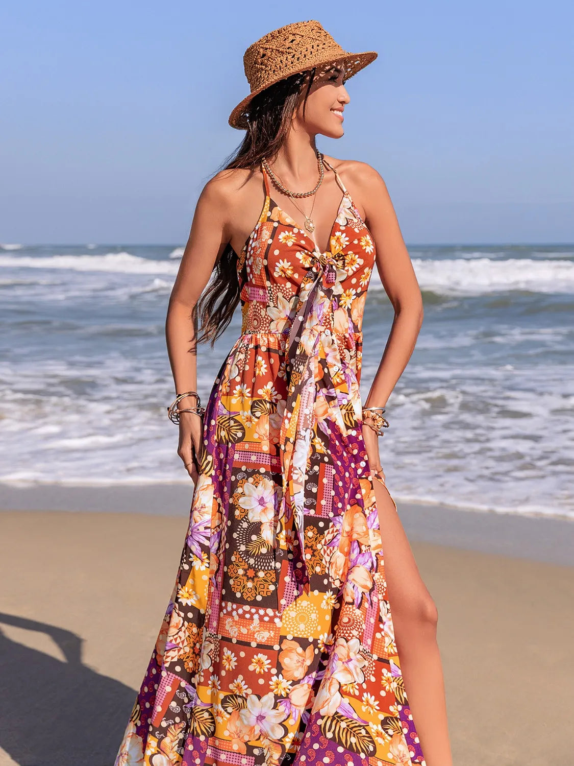 Slit Printed Halter Neck Cami Dress 53df568b-fcd7-4689-a09e-cb4f8814ca43-Max-Origin