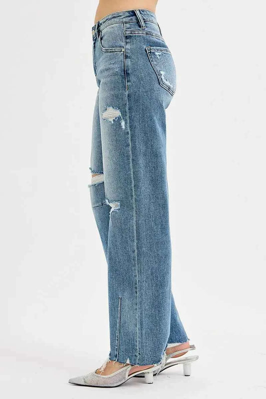 Full Size Mid Rise Fit Wide Baggy Leg Tie Washed Jeans Plus Size 53e0027f7e154bc78e8d9c0aba46eb7c-Max-Origin