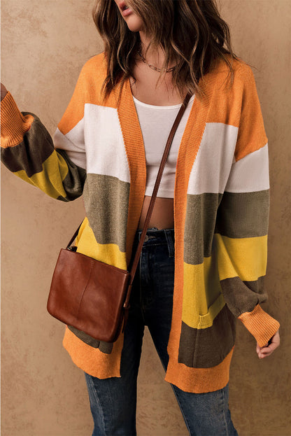 Open Front Color Block Cardigan