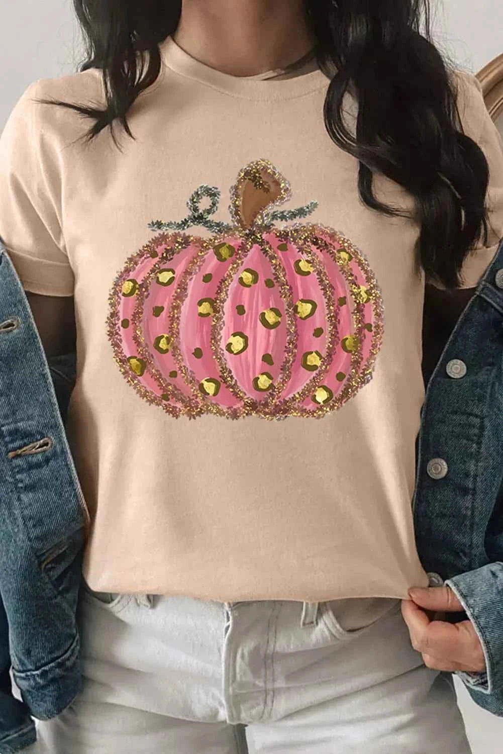 Pumpkin Round Neck Short Sleeve T-Shirt Tan 53f19be3-b38a-4781-8e3b-8d0c624357d8-Max