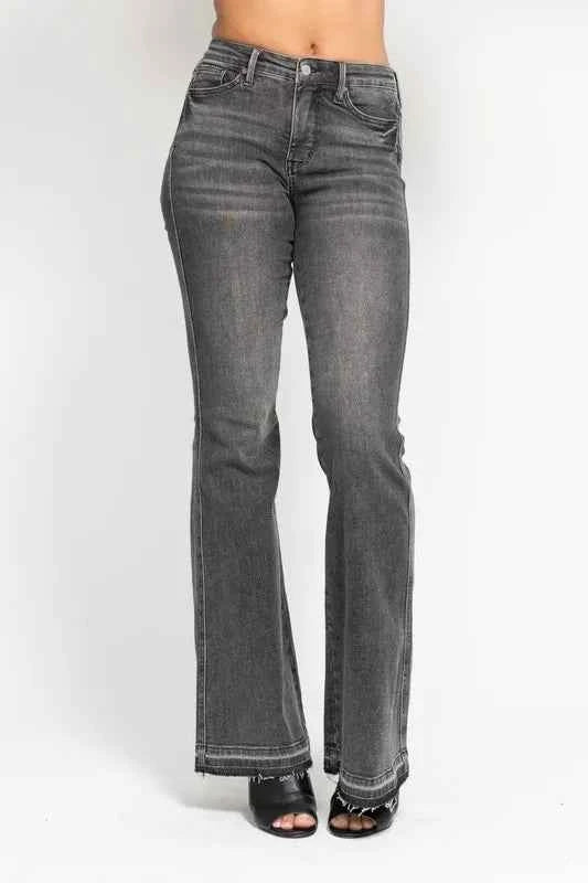 Full Size Mid Rise Tummy Control Washed Gray Release Hem Flare Jeans Plus Size 53fa100c75ea4206bfdc7f9e632fecbb-Max-Origin