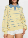 Striped Polo Collar Long Sleeve Sweater Yellow 53fb14d8-603d-4084-b6fd-c740ae5a8dd1-Max-Origin