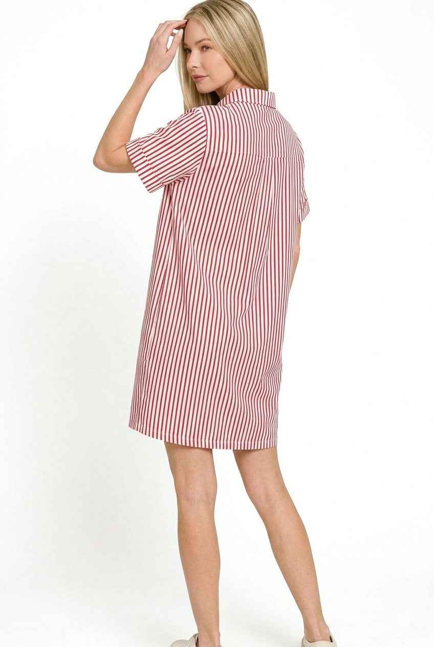 Zenana Stripe Collared Half Button Up T-Shirts Dress 540549ed-b24d-447d-9517-6b2ab015a86e-Max