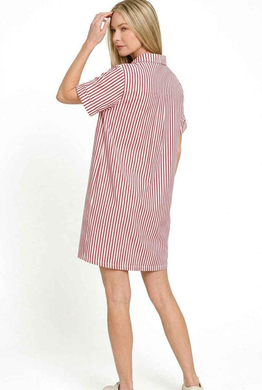 Stripe Collared Half Button Up T-Shirts Dress 540549ed-b24d-447d-9517-6b2ab015a86e-Max