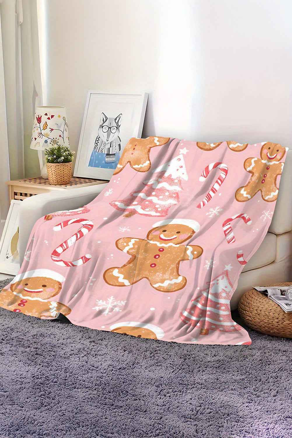 Pink Christmas Gingerbread Candy Cane Soft Throw Blanket 540afda210610d60