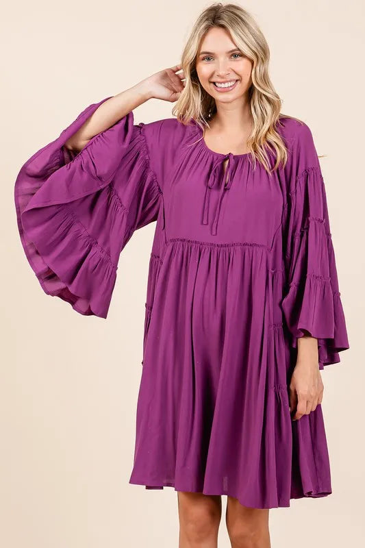 Mittoshop Frill Tie Neck Bell Sleeve Dress 540cb660-1112-4cee-84b5-26abd507a171-Max