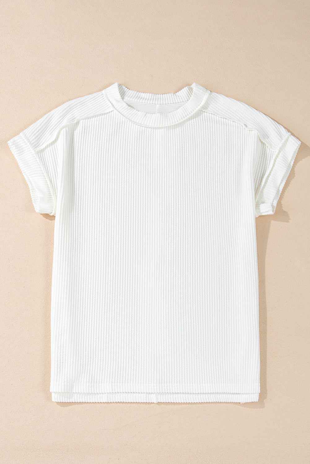 White Crinkle Rib Textured Knit Round Neck T Shirt 5410945c447b56a2