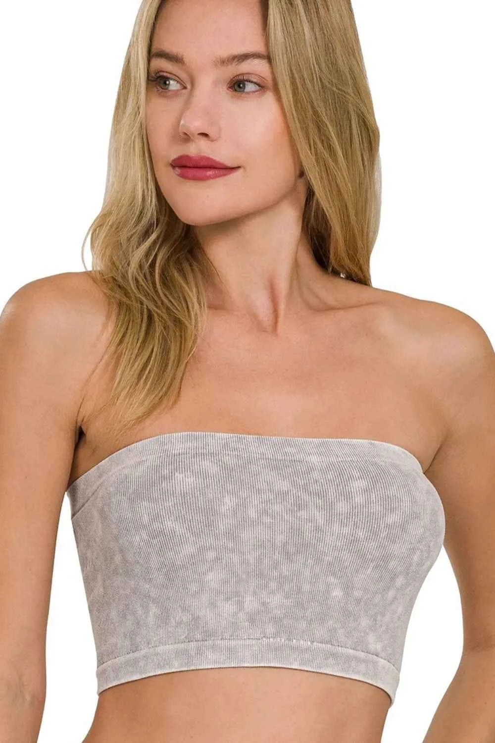 Washed Ribbed Seamless Tube Top Light Gray 54165991-c5fa-434b-be92-b6c7484e6c80-Max-Origin