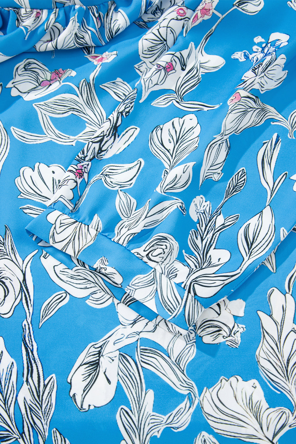 Sky Blue Vintage Floral Print V-Neck Bubble Sleeve Blouse 542420131d80df9b