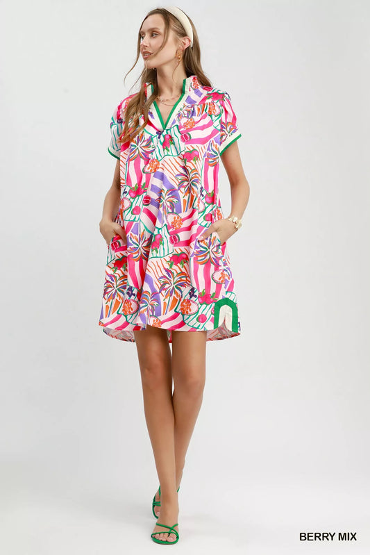 Tropical Print Collared Shift Dress 5426a219-14fe-4f77-abb0-e9a3164b94fb-Max-Origin