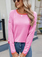 Striped Contrast Round Neck Long Sleeve Sweater 542b44f1-30f6-40e7-b540-953c16ef74b7-Max