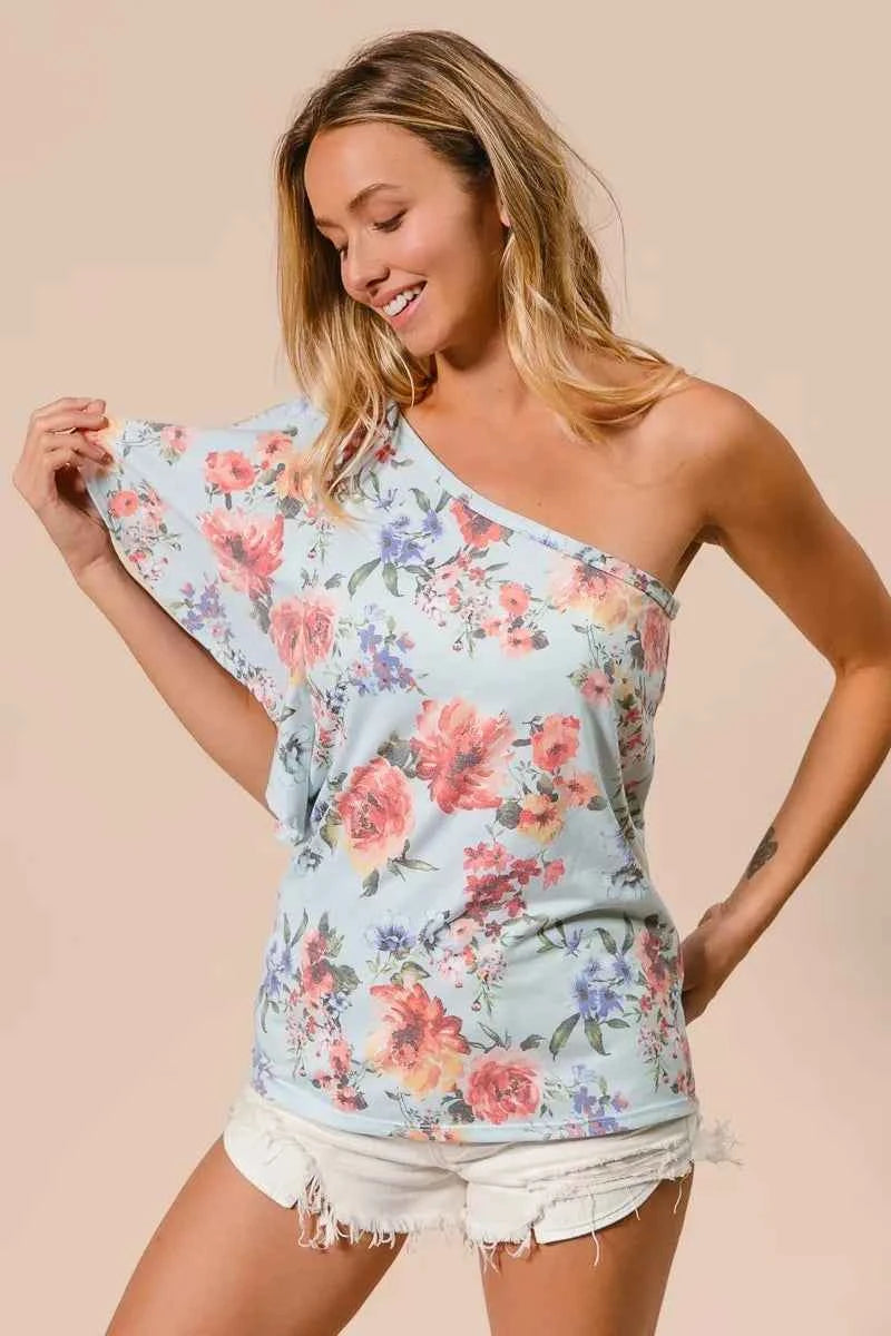 BiBi Floral Printed Jersey Knit Ruffle Sleeve Top LT BLUE 542fefe7e84d4bd5a387b86e31fd95ee-Max-Origin