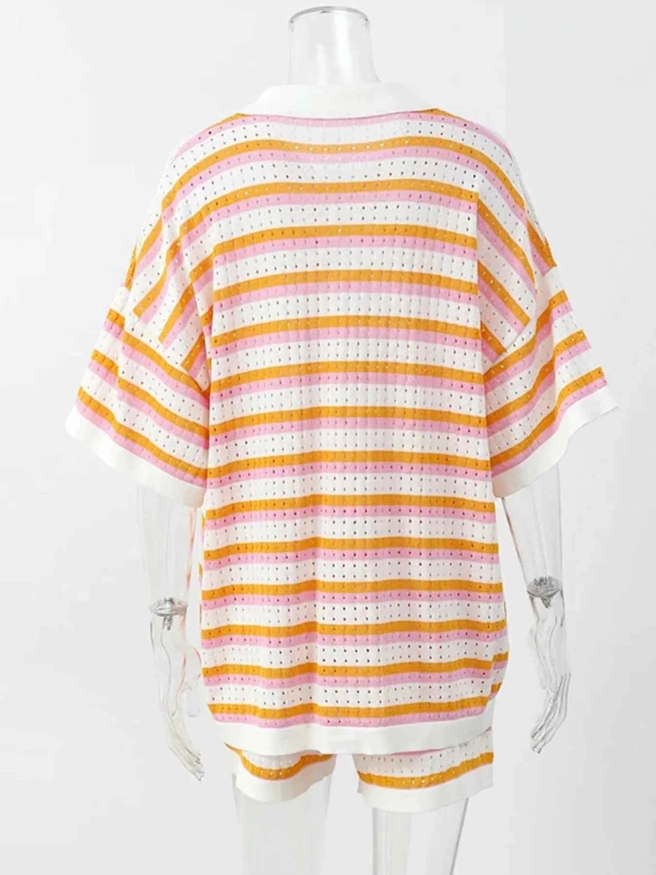 Striped Eyelet Button Up Shirt and Shorts Set 54301e5b039e4870a9c2388d463639e8-Max-Origin