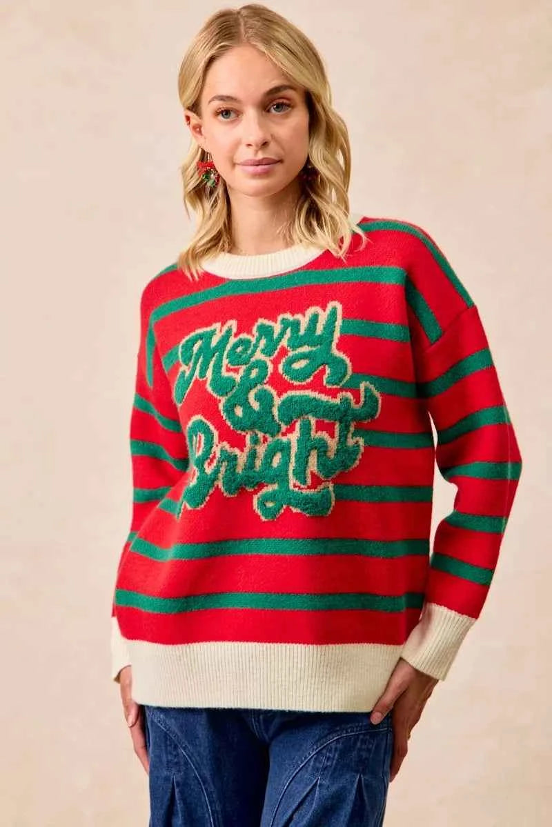 BiBi Christmas Theme Stripe Knit Top 543304d1ce6146f0a47c46ea7a8ae74a-Max-Origin