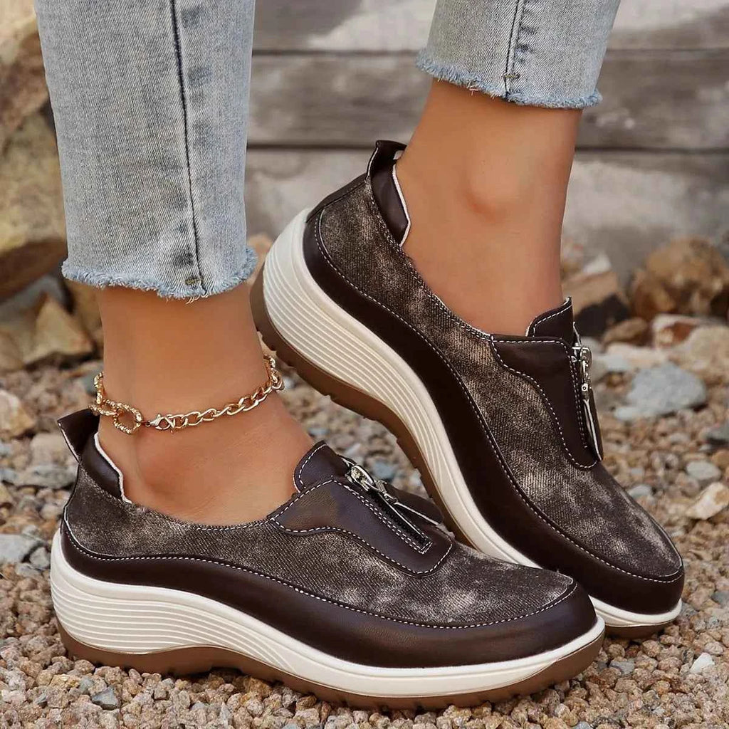 Round Toe Platform Wedge Sneakers with Zip 5437355a422445c283aa8856cc781b96-Max-Origin